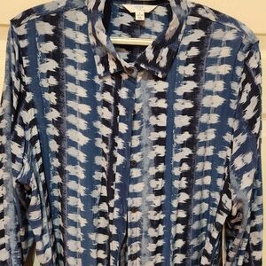 Navy Blue Long Buttoned Cover Up With A Tie. Size L.